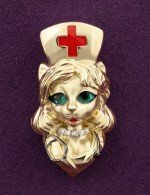 Подвеска из лимонного золота 585 пробы c эмалью, бриллиантами и рубином